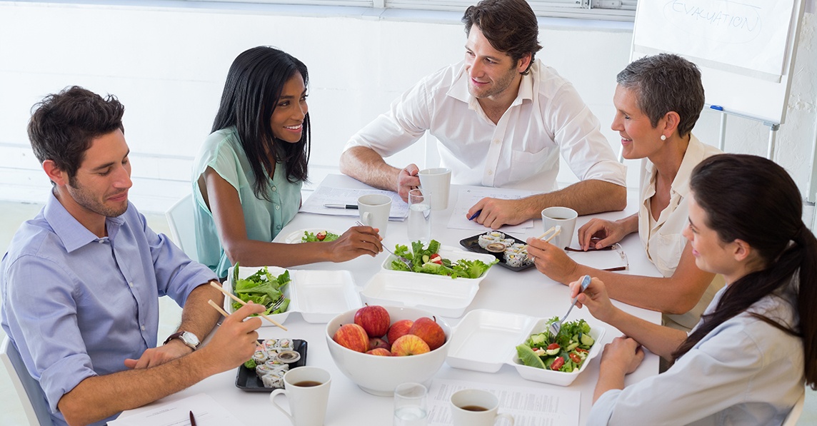 Employees gather for a healthy lunch