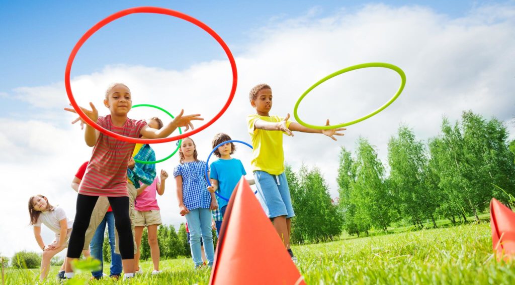 Field day games with hula hoops
