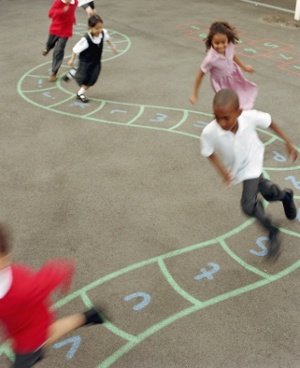 Children playing recess games outside
