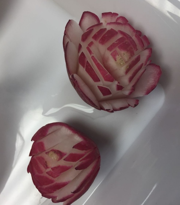 Radishes slices to look like flowers