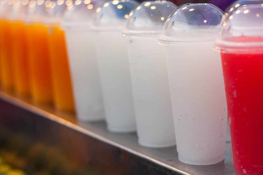 Frozen smoothies in a drink case