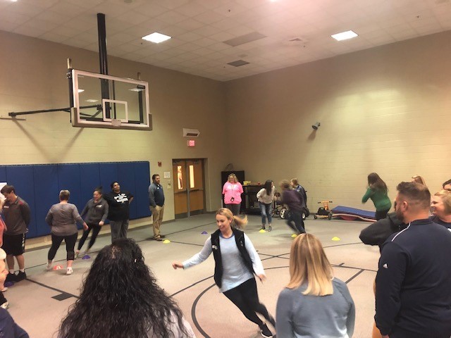 Teachers at Warren school district learn Playworks games and methods in a fun training
