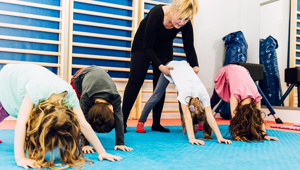 Children in a yoga class